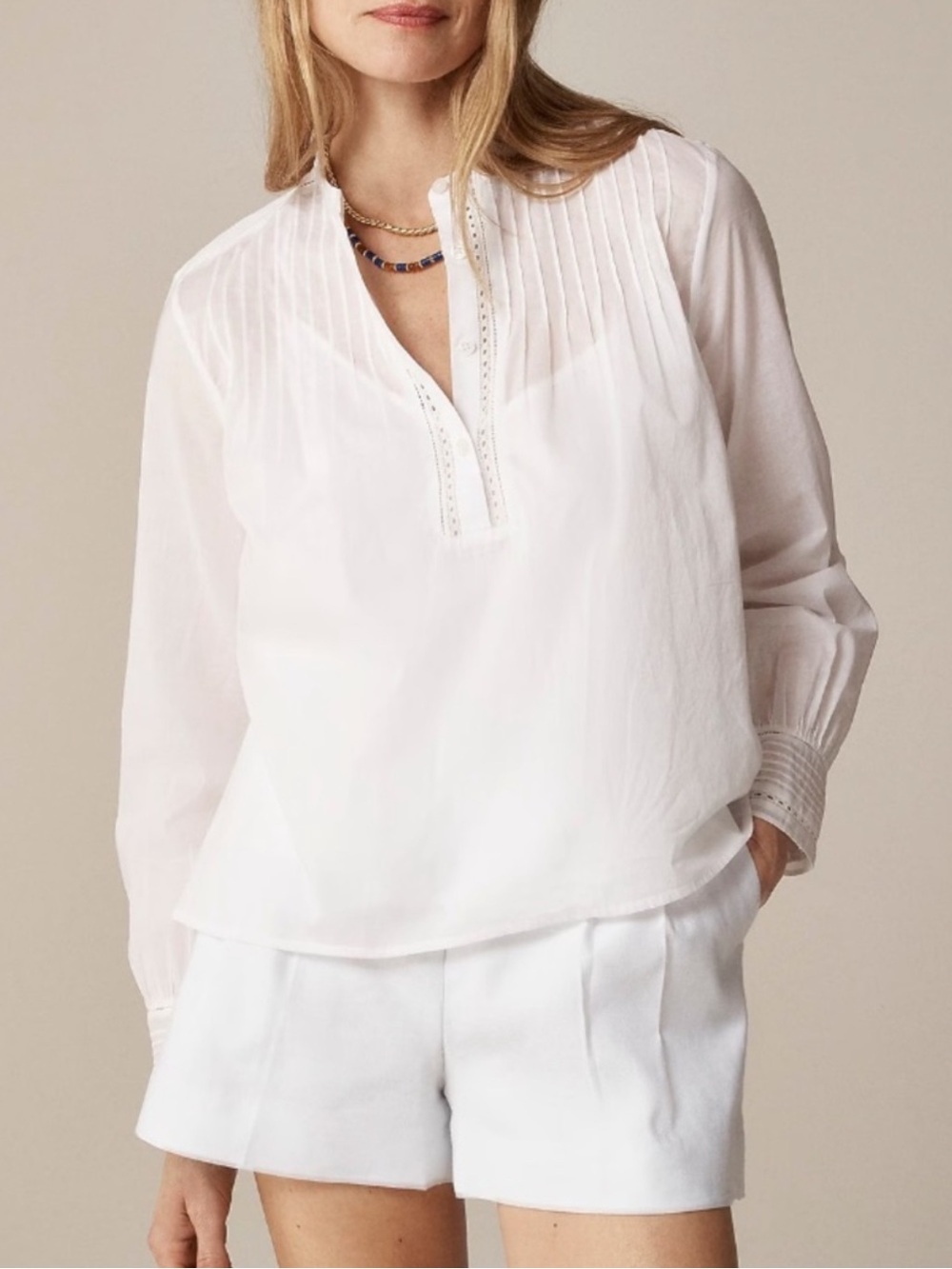 J. Crew Pintuck Lace Trim Top in Cotton Voile